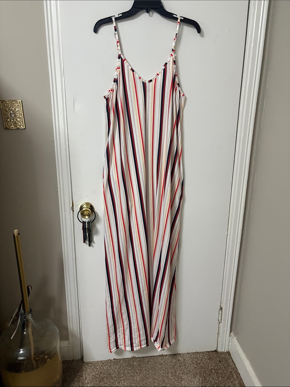 Striped Cream Maxi Slip Dress with Red & Navy - Lightweight Summer Maxi